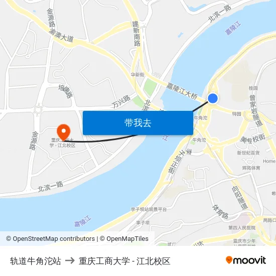 轨道牛角沱站 to 重庆工商大学 - 江北校区 map