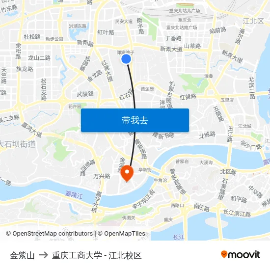 金紫山 to 重庆工商大学 - 江北校区 map
