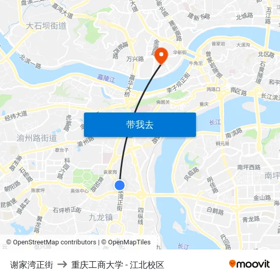 谢家湾正街 to 重庆工商大学 - 江北校区 map
