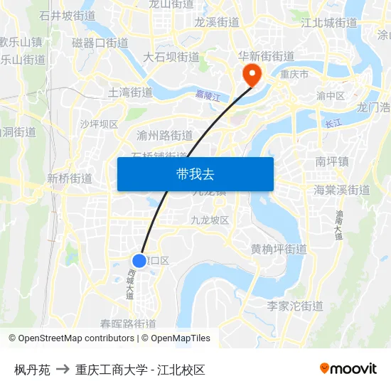 枫丹苑 to 重庆工商大学 - 江北校区 map