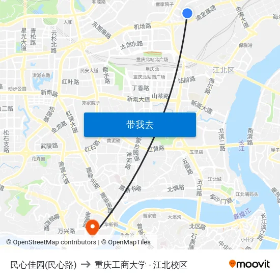 民心佳园(民心路) to 重庆工商大学 - 江北校区 map