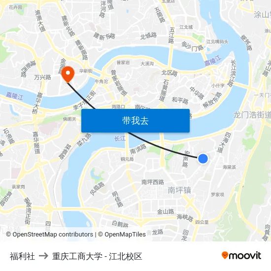 福利社 to 重庆工商大学 - 江北校区 map