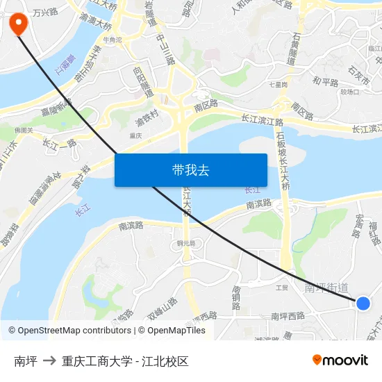 南坪 to 重庆工商大学 - 江北校区 map