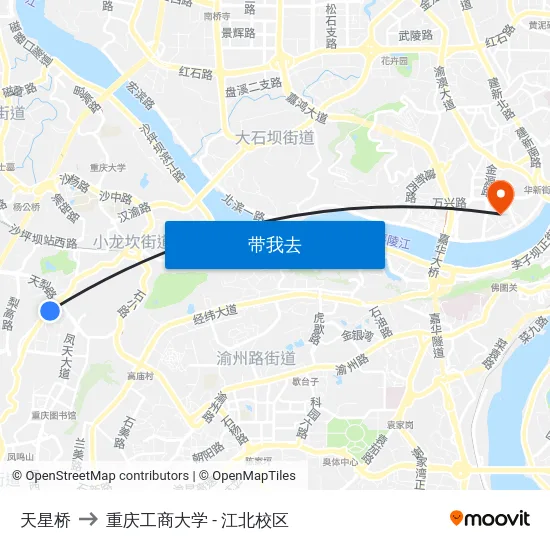 天星桥 to 重庆工商大学 - 江北校区 map