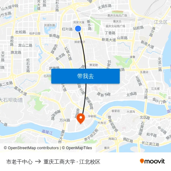 市老干中心 to 重庆工商大学 - 江北校区 map