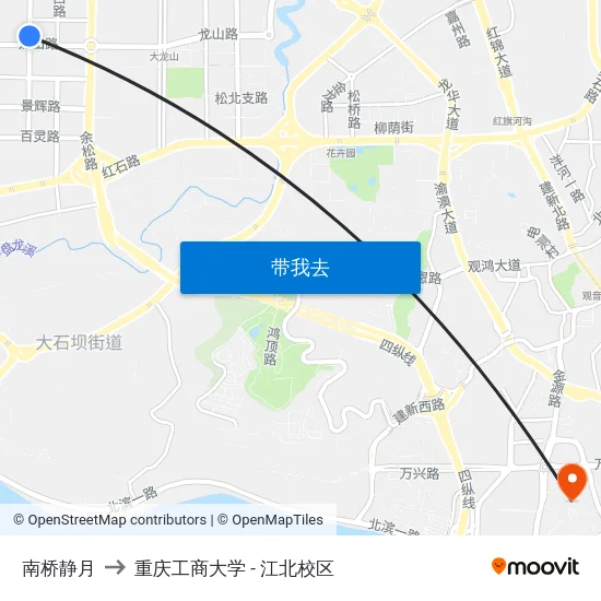 南桥静月 to 重庆工商大学 - 江北校区 map
