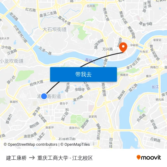 建工康桥 to 重庆工商大学 - 江北校区 map