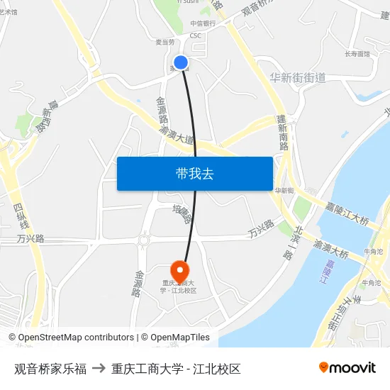 观音桥家乐福 to 重庆工商大学 - 江北校区 map