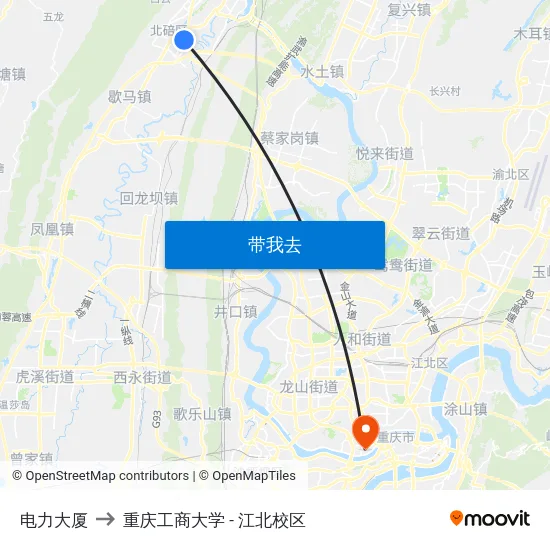 电力大厦 to 重庆工商大学 - 江北校区 map