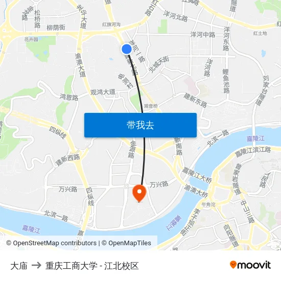 大庙 to 重庆工商大学 - 江北校区 map
