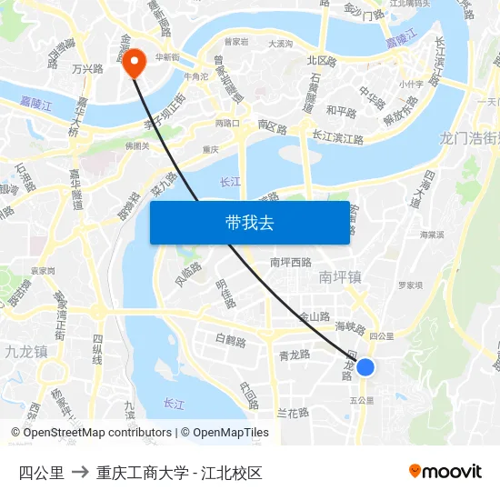 四公里 to 重庆工商大学 - 江北校区 map