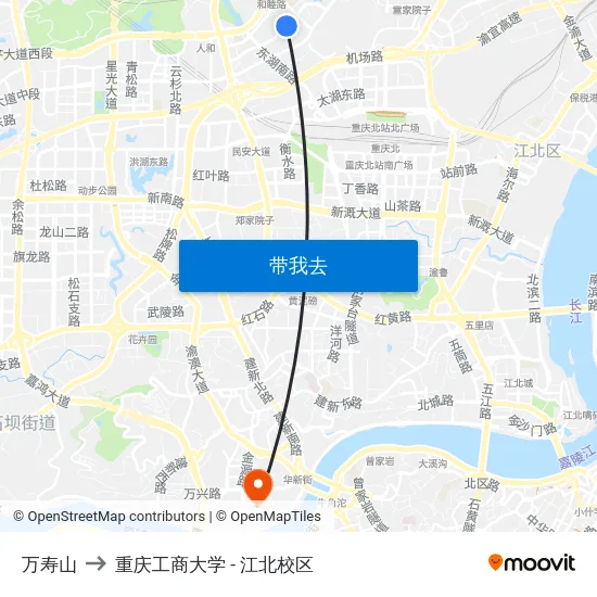 万寿山 to 重庆工商大学 - 江北校区 map