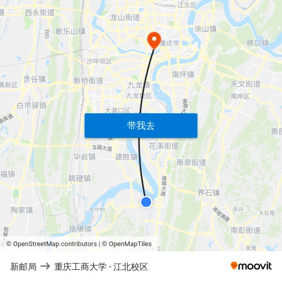 新邮局 to 重庆工商大学 - 江北校区 map