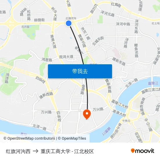 红旗河沟西 to 重庆工商大学 - 江北校区 map
