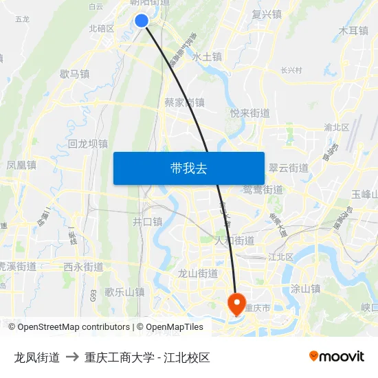 龙凤街道 to 重庆工商大学 - 江北校区 map