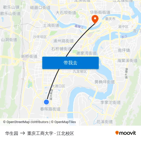 华生园 to 重庆工商大学 - 江北校区 map