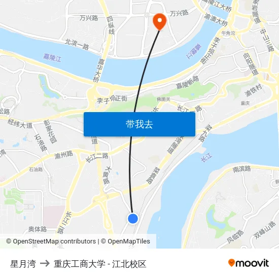 星月湾 to 重庆工商大学 - 江北校区 map
