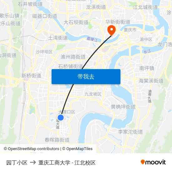 园丁小区 to 重庆工商大学 - 江北校区 map
