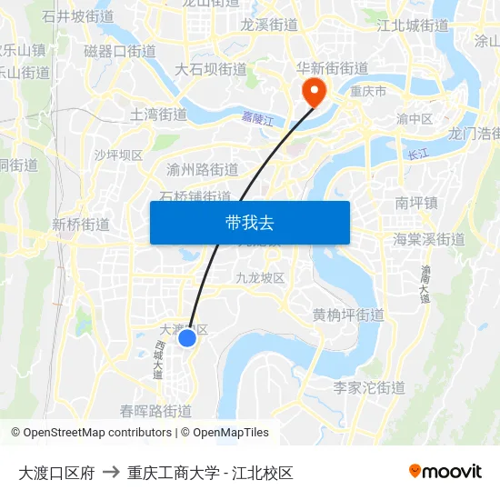 大渡口区府 to 重庆工商大学 - 江北校区 map