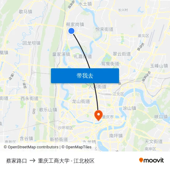 蔡家路口 to 重庆工商大学 - 江北校区 map