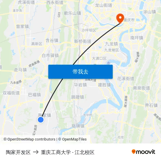 陶家开发区 to 重庆工商大学 - 江北校区 map