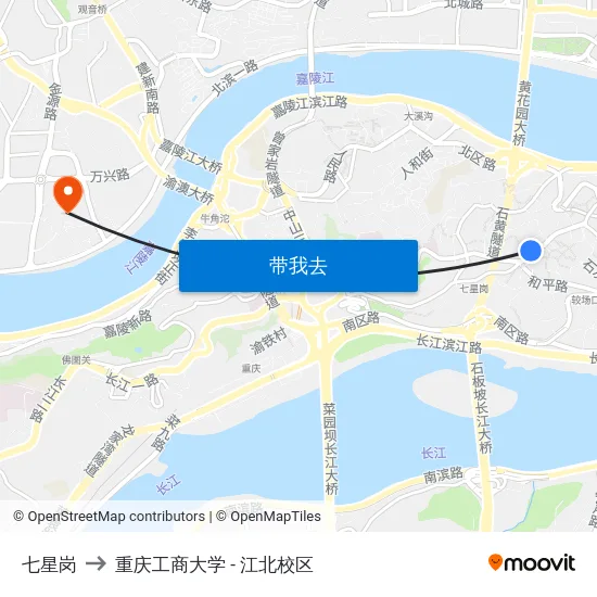 七星岗 to 重庆工商大学 - 江北校区 map