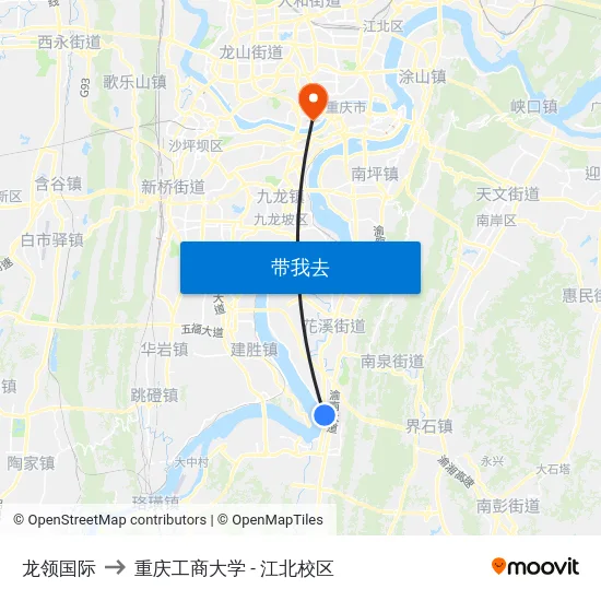 龙领国际 to 重庆工商大学 - 江北校区 map