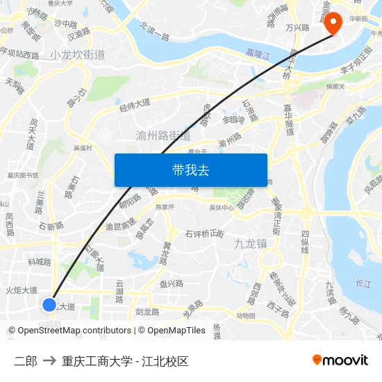 二郎 to 重庆工商大学 - 江北校区 map