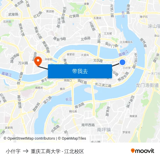 小什字 to 重庆工商大学 - 江北校区 map