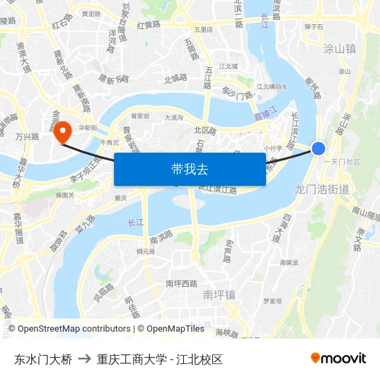 东水门大桥 to 重庆工商大学 - 江北校区 map