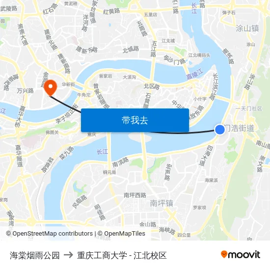 海棠烟雨公园 to 重庆工商大学 - 江北校区 map
