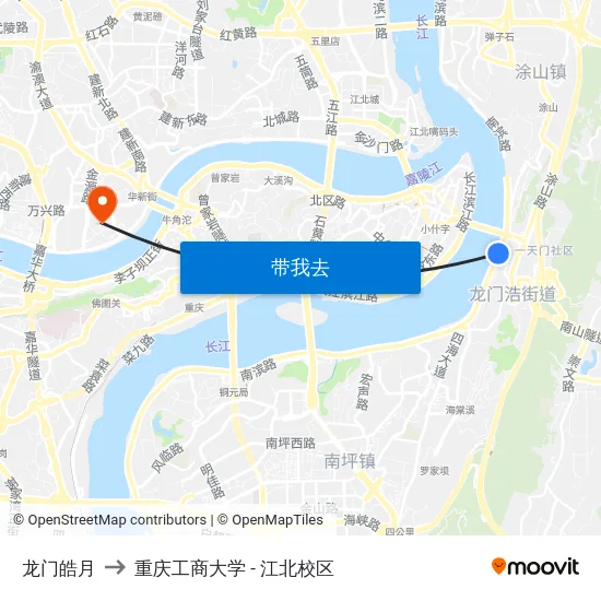 龙门皓月 to 重庆工商大学 - 江北校区 map