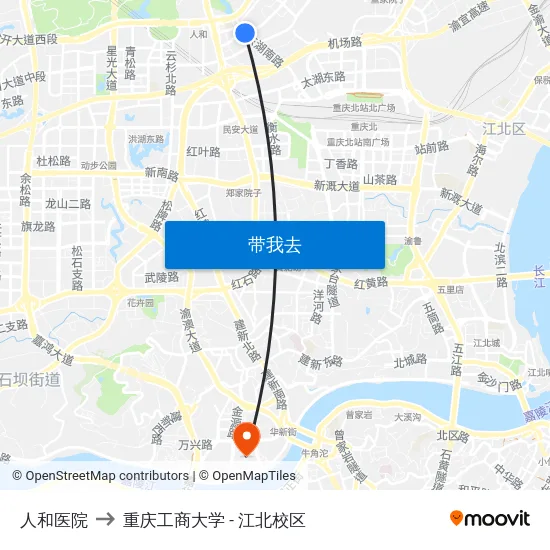 人和医院 to 重庆工商大学 - 江北校区 map