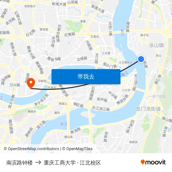 南滨路钟楼 to 重庆工商大学 - 江北校区 map