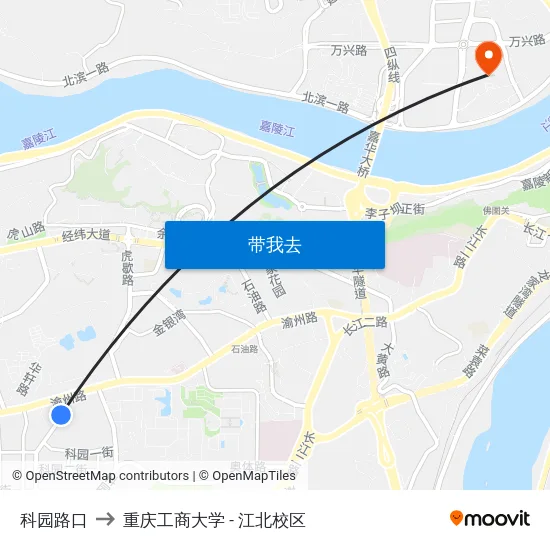 科园路口 to 重庆工商大学 - 江北校区 map