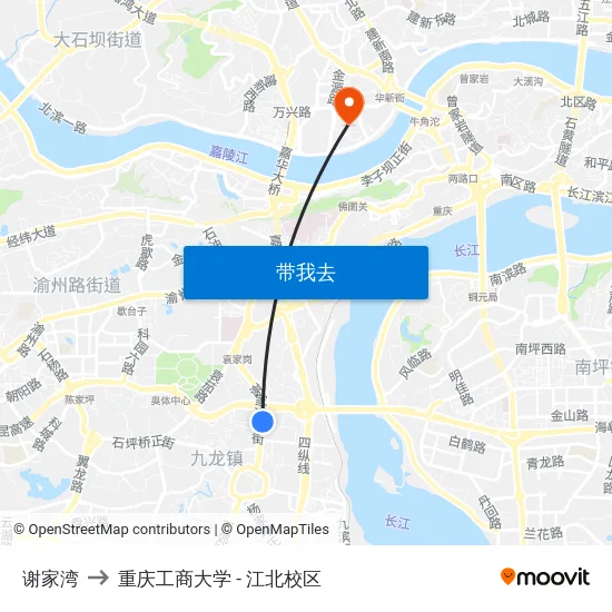 谢家湾 to 重庆工商大学 - 江北校区 map