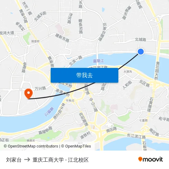 刘家台 to 重庆工商大学 - 江北校区 map