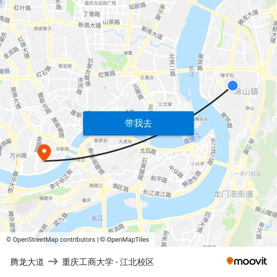 腾龙大道 to 重庆工商大学 - 江北校区 map