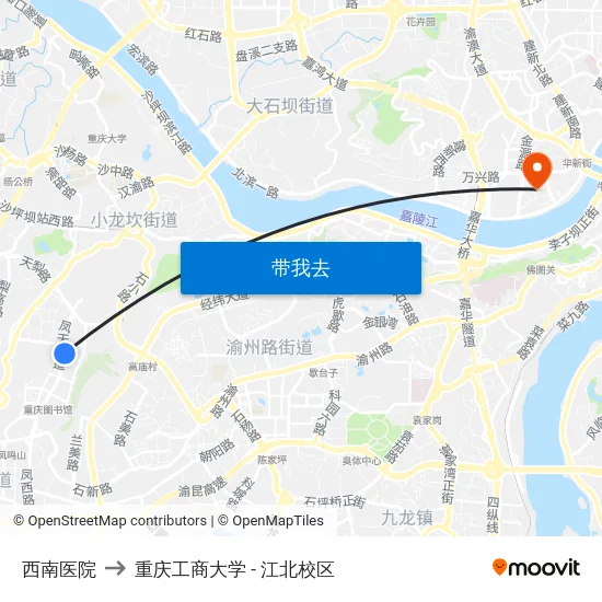 西南医院 to 重庆工商大学 - 江北校区 map