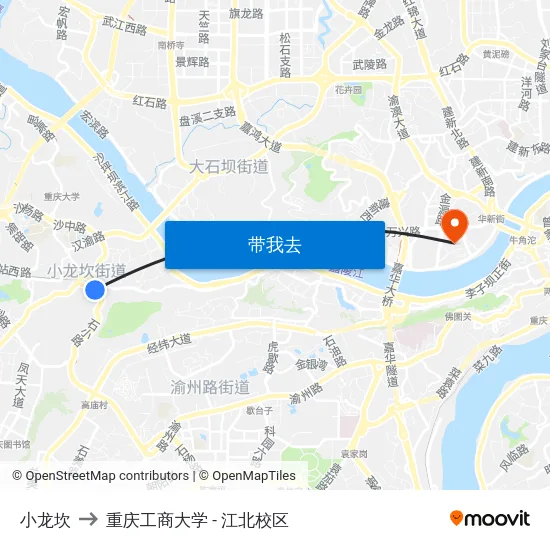 小龙坎 to 重庆工商大学 - 江北校区 map