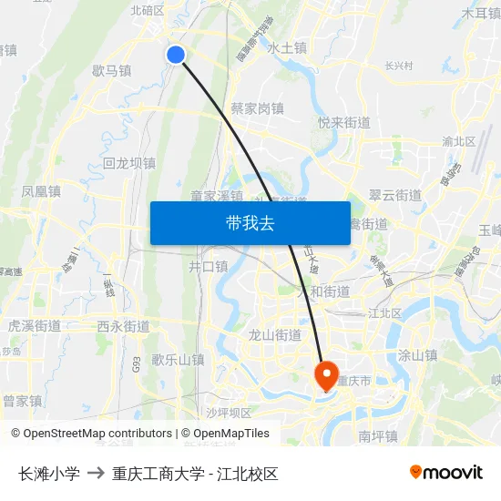 长滩小学 to 重庆工商大学 - 江北校区 map