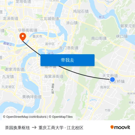 茶园换乘枢纽 to 重庆工商大学 - 江北校区 map