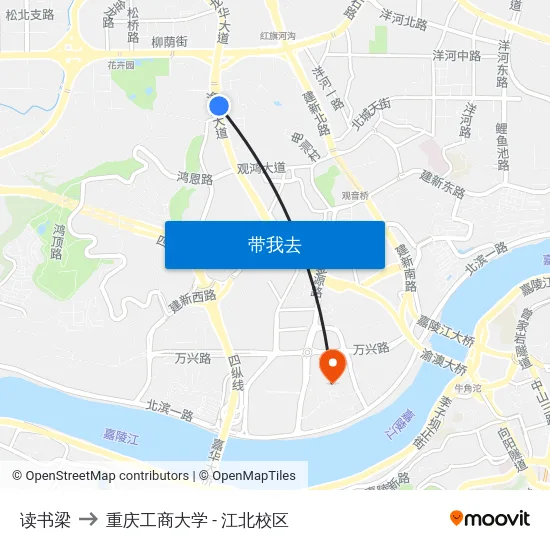 读书梁 to 重庆工商大学 - 江北校区 map