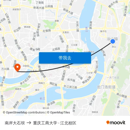 南岸大石坝 to 重庆工商大学 - 江北校区 map