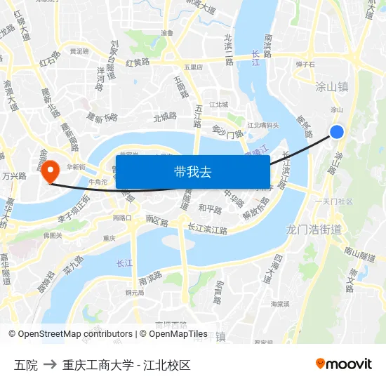 五院 to 重庆工商大学 - 江北校区 map