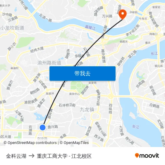 金科云湖 to 重庆工商大学 - 江北校区 map