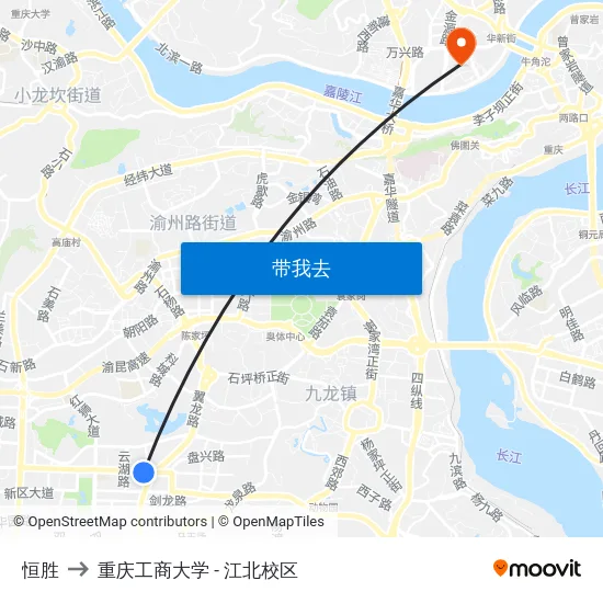 恒胜 to 重庆工商大学 - 江北校区 map