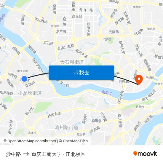 沙中路 to 重庆工商大学 - 江北校区 map