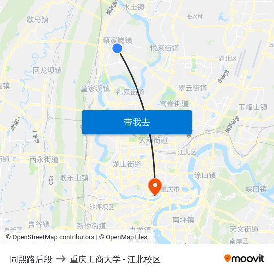同熙路后段 to 重庆工商大学 - 江北校区 map