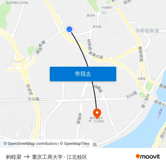 蚂蝗梁 to 重庆工商大学 - 江北校区 map